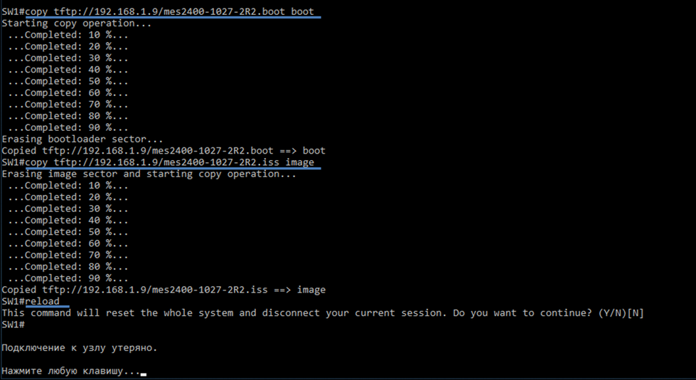 Рисунок 1 – Процедура обновления загрузчика и прошивки на MES1428