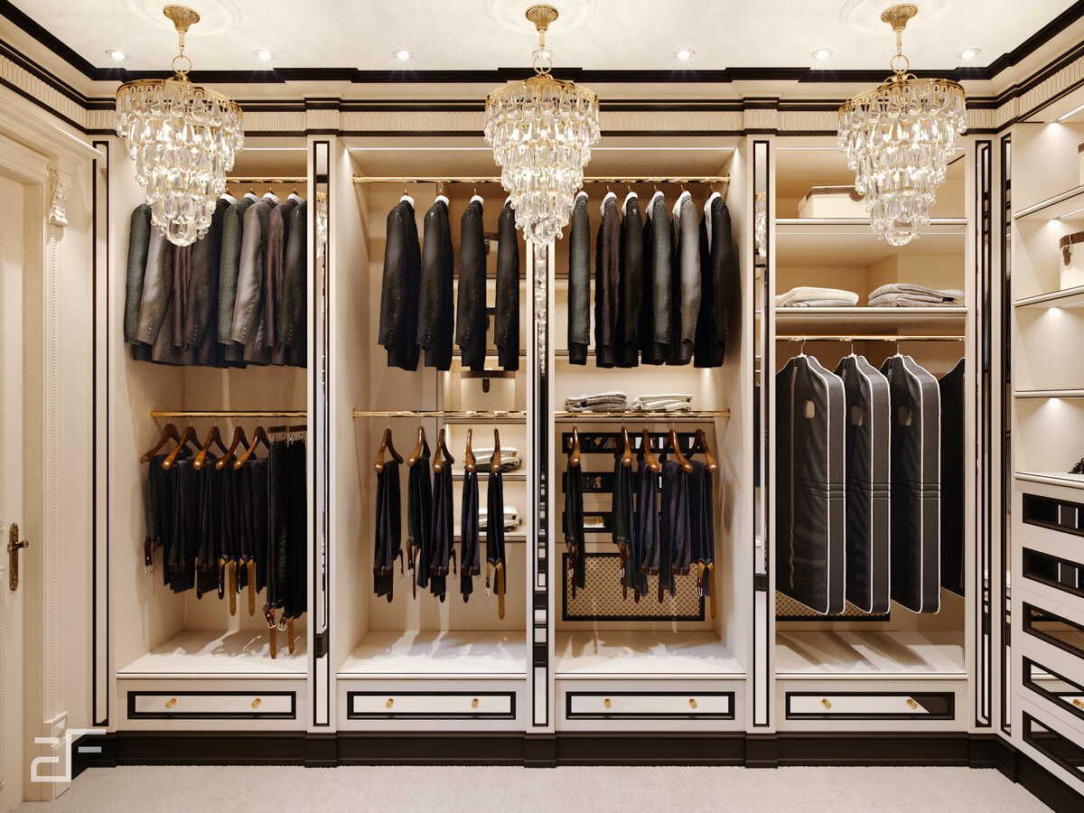 Дизайн интерьера мужской гардеробной