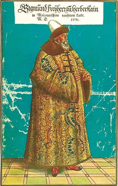 Сигизмунд Герберштейн в шубе, подаренной Московским царём