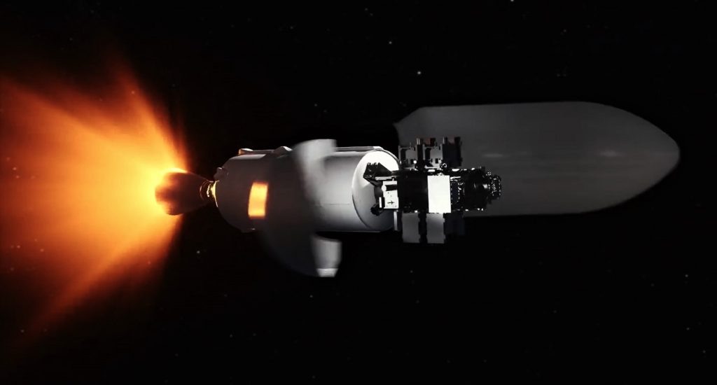 Верхняя ступень Falcon Heavy отбрасывает обтекатель полезной нагрузки, чтобы подготовить стек полезной нагрузки STP-2 к развертыванию. (SpaceX)