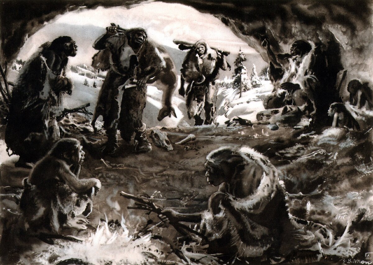 первобытный человек за едой