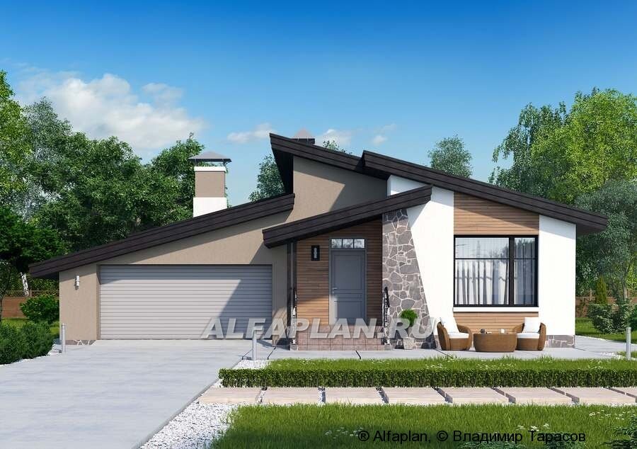 Проект 625A "Санта-Моника" — одноэтажный коттедж с большим гаражом и террасой