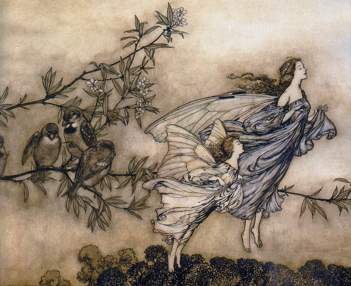 Иллюстрация Артура Рекхэма для книги Джеймса Барри "Питер Пен в Кенсингтонском саду"