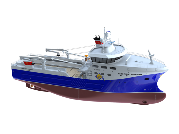 Длина краболова проекта ST-184 составляет 61,9 м, ширина – 15,0 м, осадка – 6,5 м. Фабрика ежесуточно сможет перерабатывать до 30 тонн краба опилио и до 60 тонн камчатского краба / Иллюстрация: Skipsteknisk