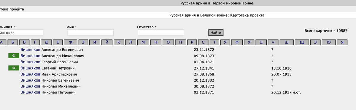Пример поиска по фамилии на сайте http://www.grwar.ru