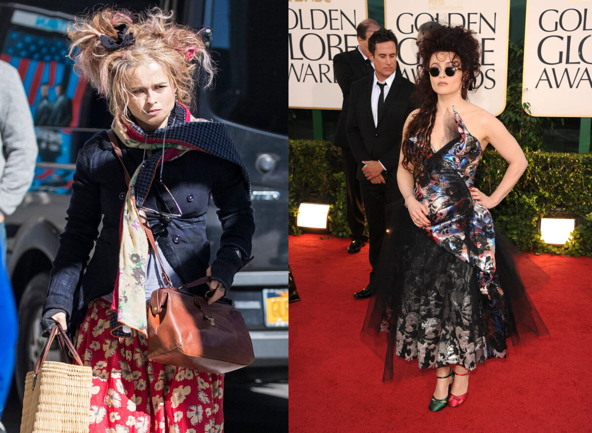 Хелена Бонем Картер в повседневной жизни и на церемонии Golden Globes в 2011 году 