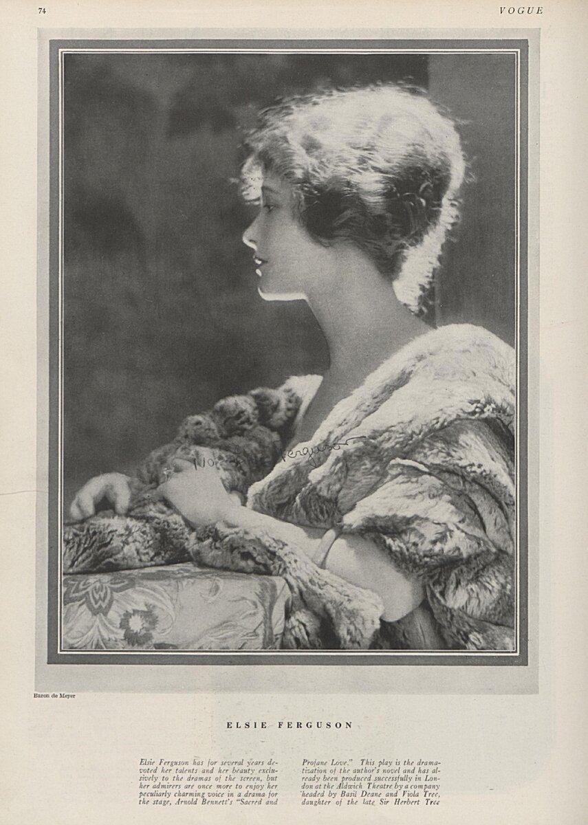 страничка с сообщением о дебюте актрисы Элси Фергюсон на сцене.