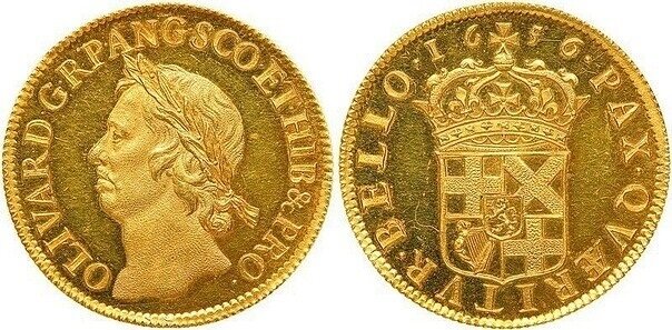20 шиллингов 1656 - Первая монета в пруф