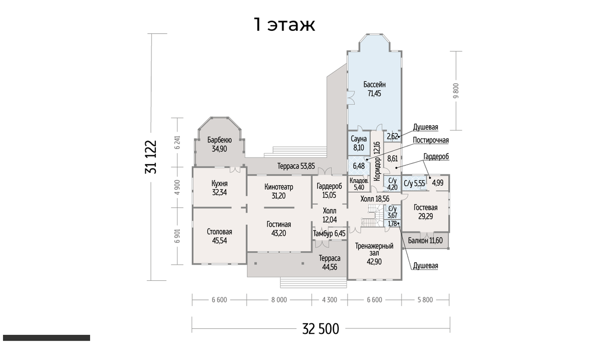 Каркасный дом с бассейном, залом и кинотеатром за 36.5 млн руб