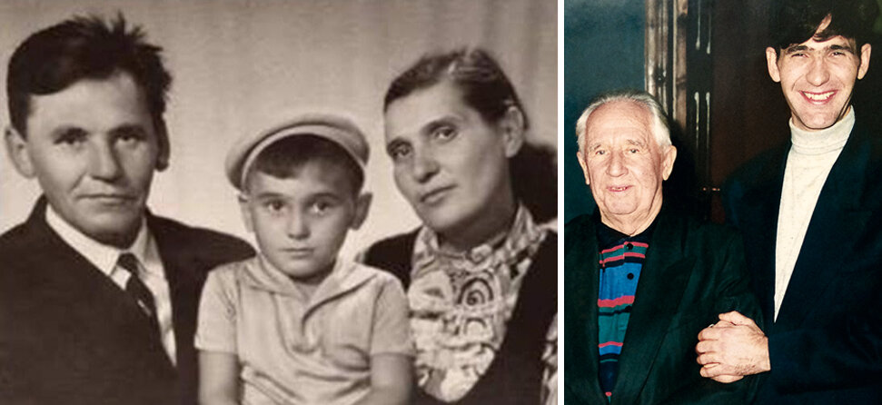 Сергей Пускепалис. Слева в детстве с папой и мамой. Справа с отцом 