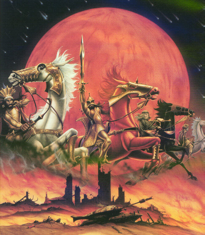 Четыре всадника Апокалипсиса. Худ. Родни Мэтьюс, 1980-90-е (автор обложек к рок-пластинкам и фэнтези-романам)