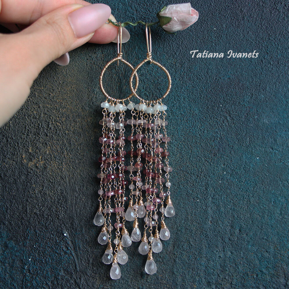 Серьги с розовым турмалином