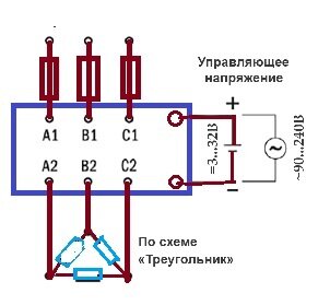 ТТР управляет электродвигателем, с обмотками по схеме треугольник 