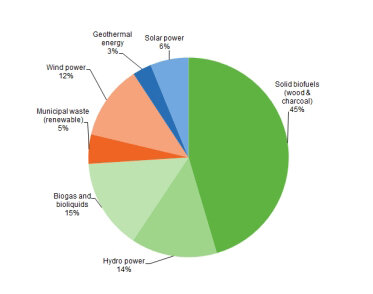 Самый большой зеленый сектор - биотопливо (дрова и уголь). Диаграмма из отчета евростата.