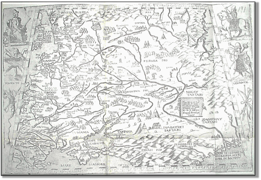 Карта на итальянском языке. Новое описание Московии, составленное геометром Gastoldo Пиемским, космографом в Венеции, в 1562 году. 