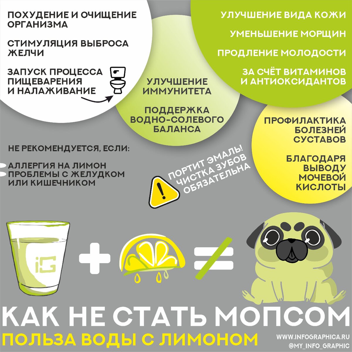 Инфографика: плюсы и минусы питья лимонной воды. Авторская иллюстрация