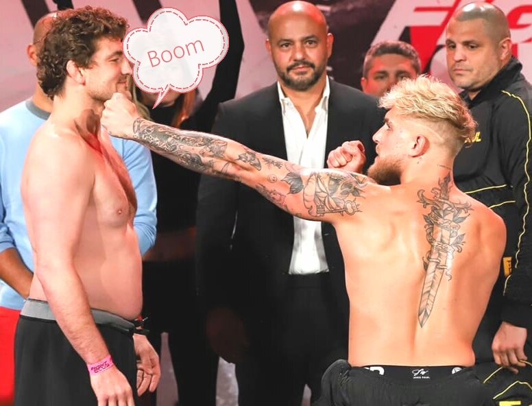 Бен Аскрен (слева), Джейк Пол (справа) на официальном взвешивании. 