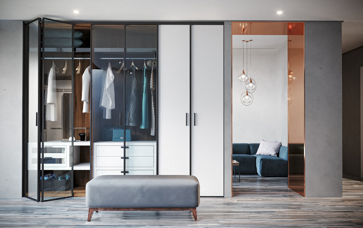 Шкаф на основе профиля Raumplus со складными дверьми