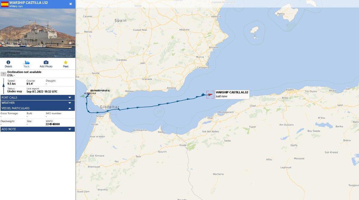 7-8 сентября: испанская десантная группа на пути к берегам Турции (vesselfinder)