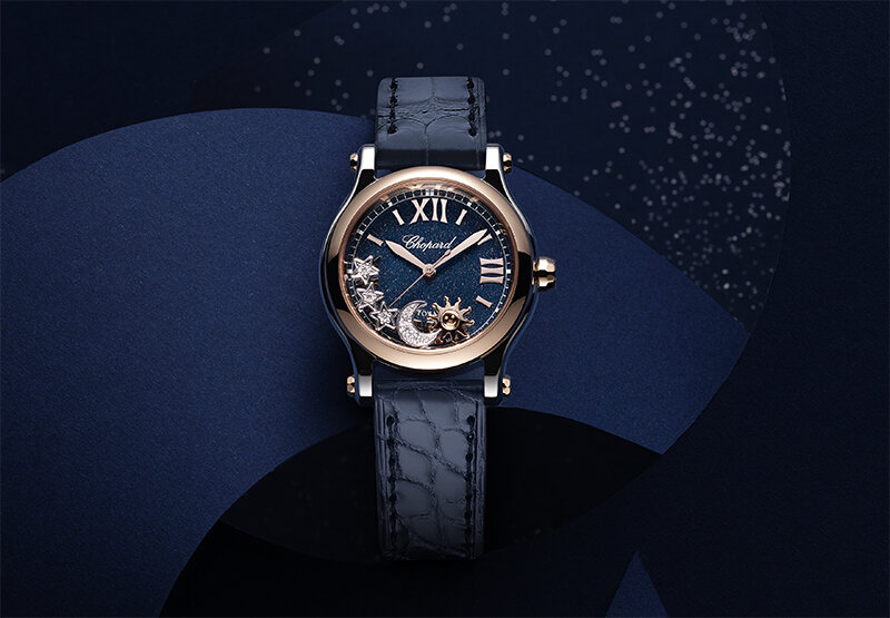Часы Chopard Happy Sun, Moon and Stars в 30 мм корпусе из стали и розового золота