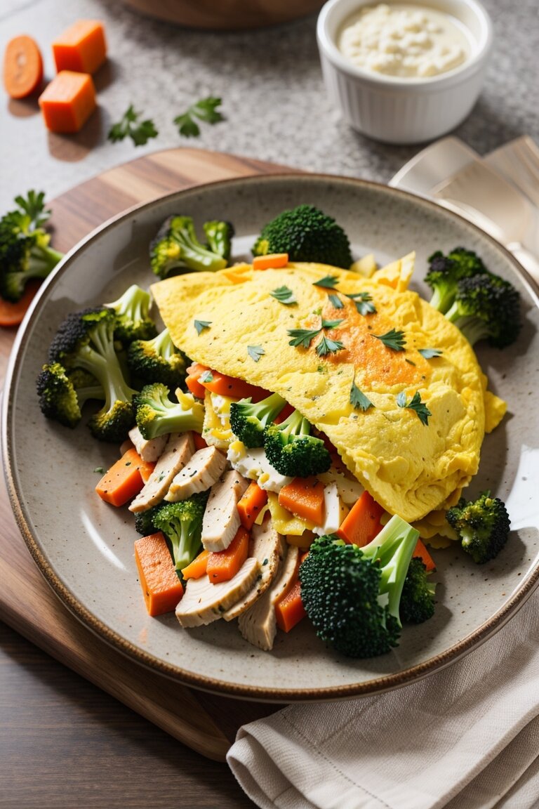 Омлет с овощами и индейкой