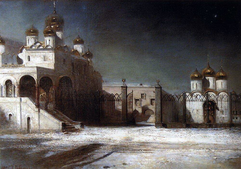 Соборная площадь в Московском Кремле ночью. 1878