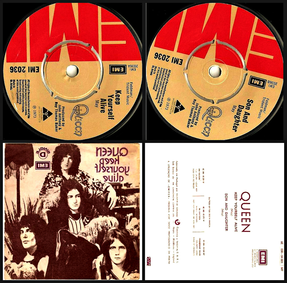 Обложки сингла "Keep Yourself Alive" в Великобритании и Португалии.