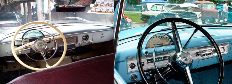 Салон Газ-21 слева / Ford Customline 1952