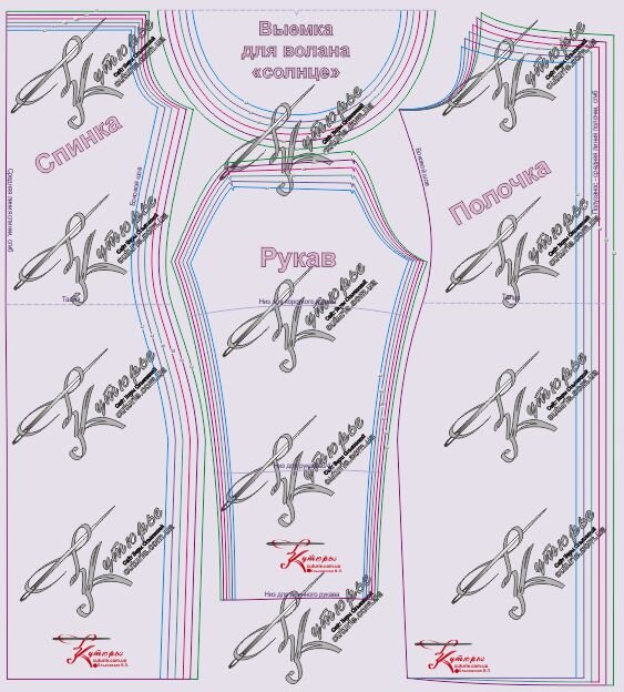 Рисунок выкройки рукава, спинки и полочки для шитья платья с открытыми плечами