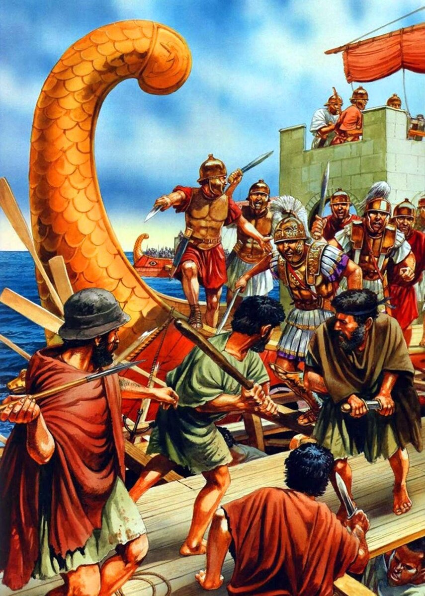 Рейд римского флота против киликийских пиратов. Современная иллюстрация.