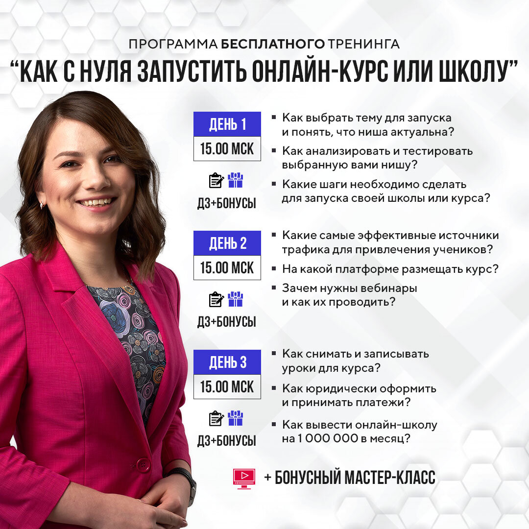 Программа тренинга "Как с нуля запустить онлайн-курс".