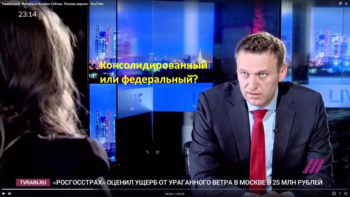 Кадр из интервью Навального на телеканале "Дождь"