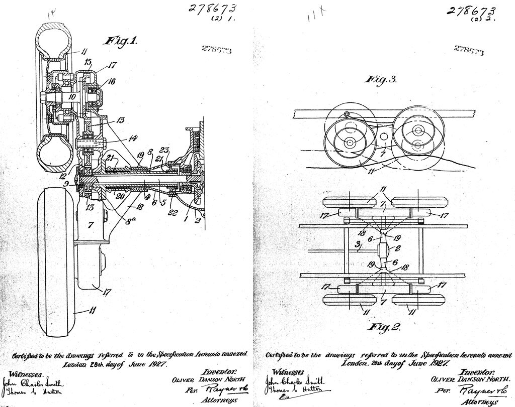 Задняя тележка конструкции Оливера Норта, иллюстрации из патента.