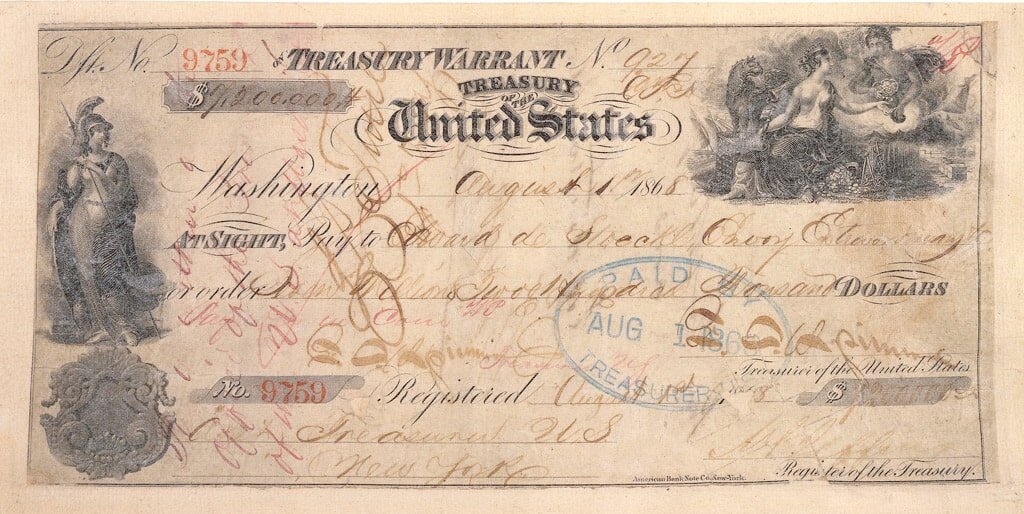 Чек на 7,2 млн долларов, предъявленный для оплаты покупки Аляски