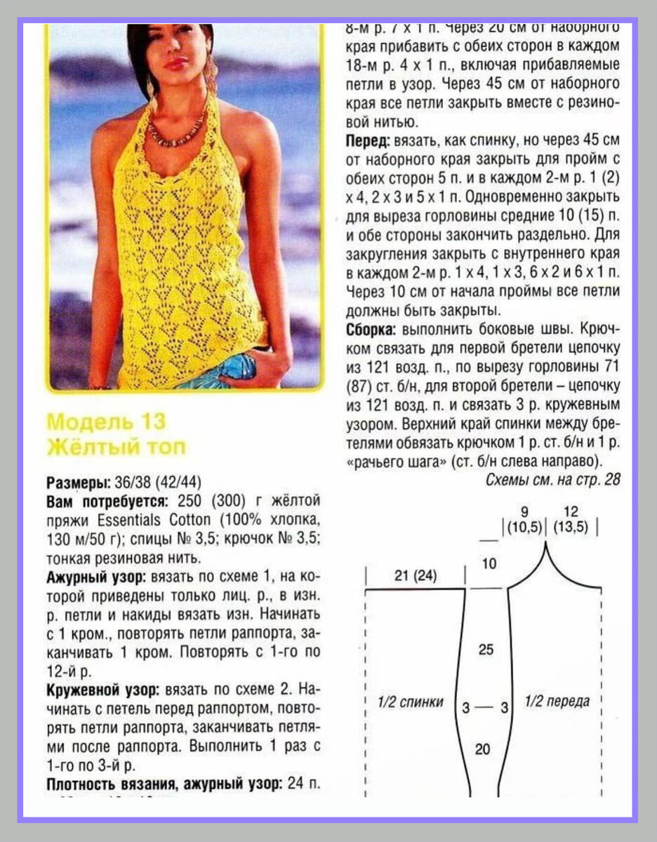 Узор для летнего топа спицами схемы и описание