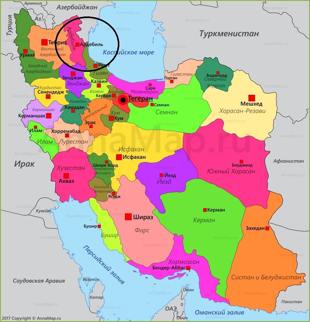 Карта ирана с соседними государствами