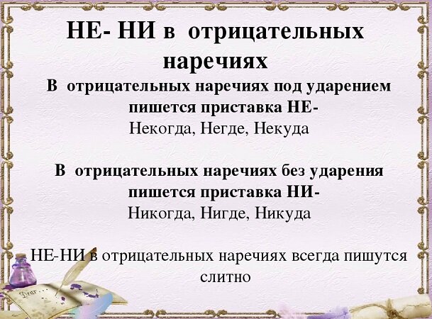 Наречие презентация 7 класс. Не и ни в отрицательных наречиях. Не/НН В отрицательных наречиях. Не ни в наречиях примеры. Написание не и ни с наречиями.