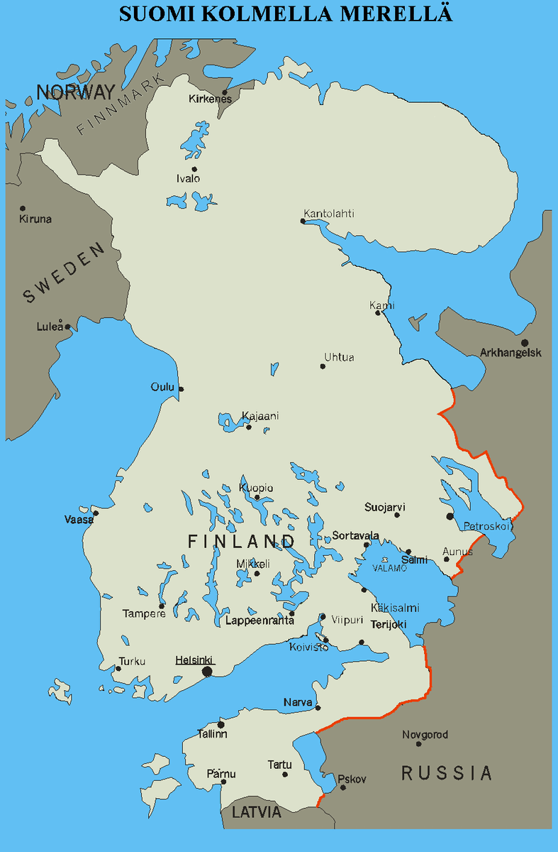 Это один из самых мягких вариантов "Великой Финляндии". Есть такие, где финнам принадлежит почти весь север России, Мордовия и т.д. Очень миролюбивые были соседи, правда?