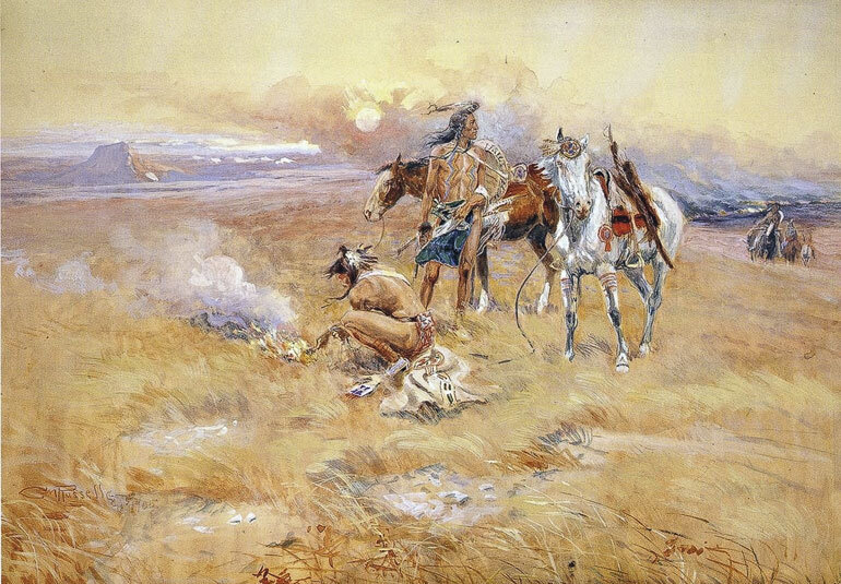 Сигнальные костры индейцев. Художник: Charles Marion Russel