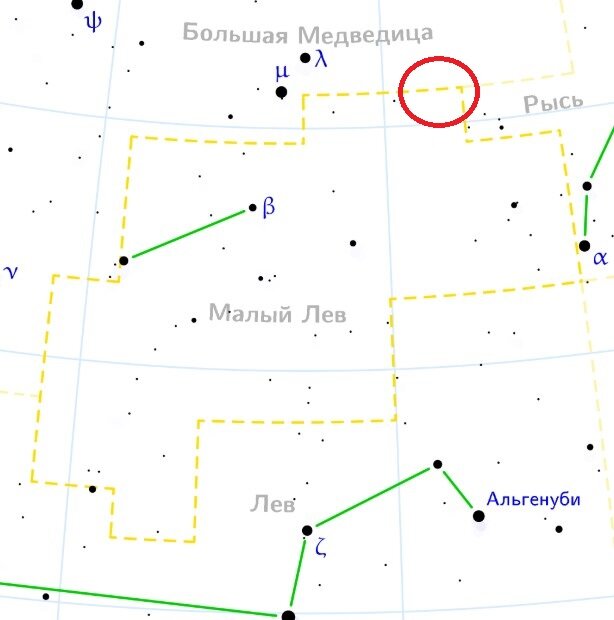 Месторасположение кометы на астрокарте.