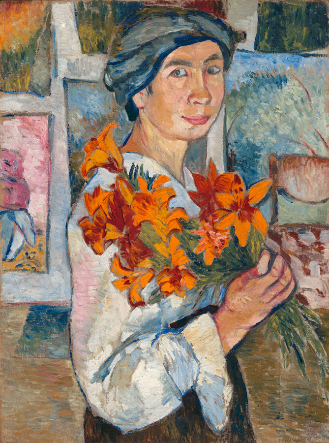 Наталья Гончарова "Автопортрет с желтыми лилиями ", 1907
