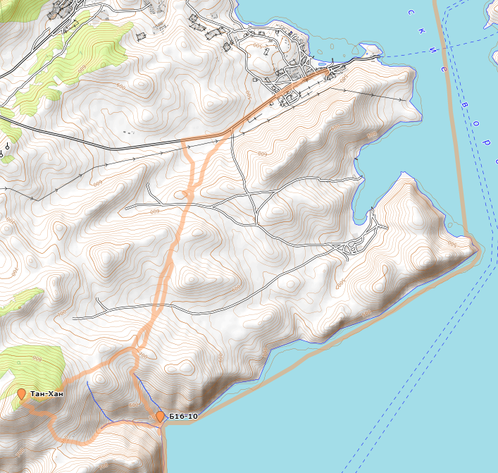 Карта дня. Лагерь - в точке Б16-10, обозначен наш путь до Тан-Хана и моя прогулка в Сахюрту