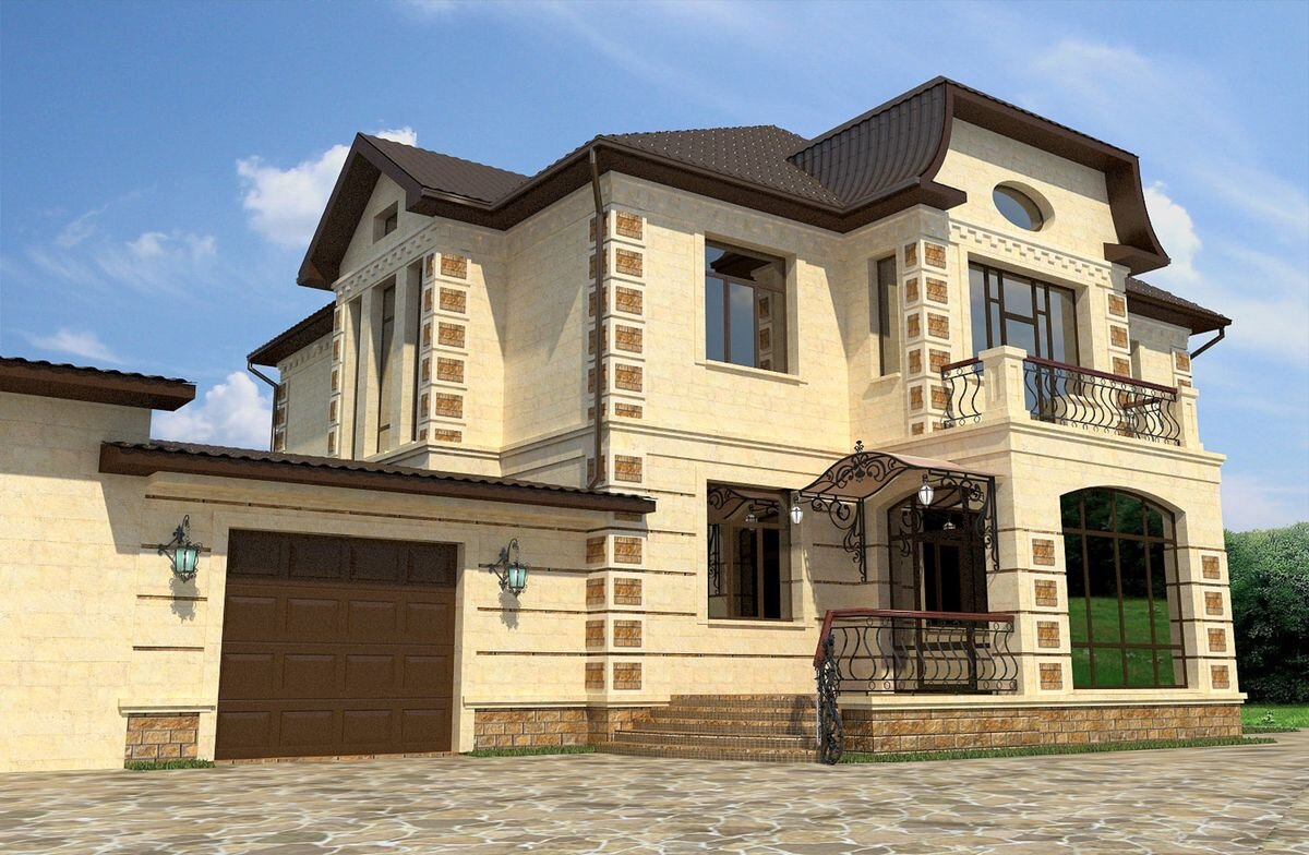 один из коттеджей с необычными окнами