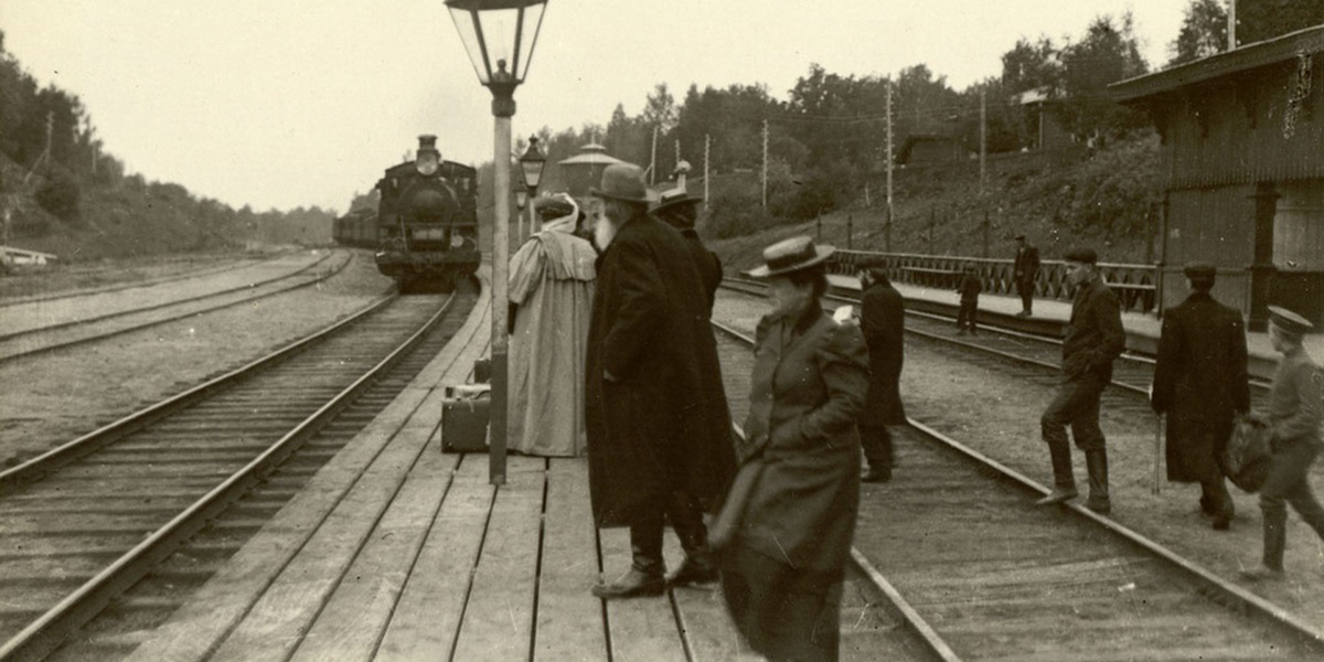 Лев Толстой на станции Козлова Засека. 1909. 

Государственный музей Л. Н. Толстого