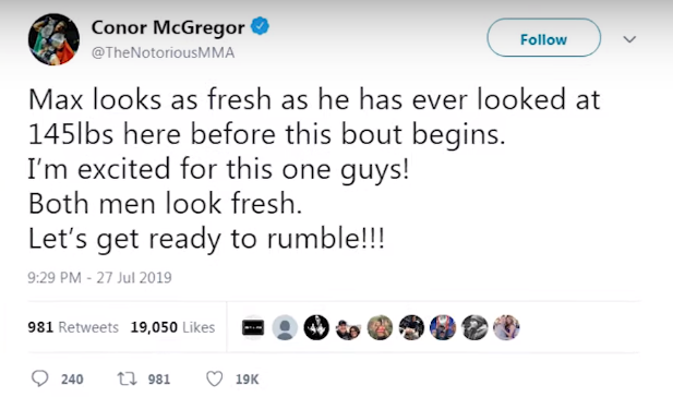 То поздравит Макса Холлоуэйя с Эдгаром с отличным боем.  