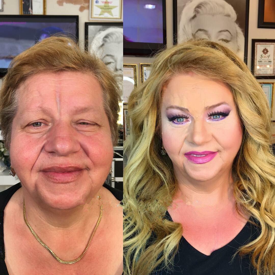 Макияж бабушки до и после