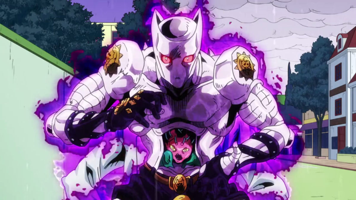 Сильнейший стенд. Killer Queen Джоджо. Киллер Квин Джо Джо. Стенды Джоджо киллер Квин. Стенд из Джо Джо киллер Квин