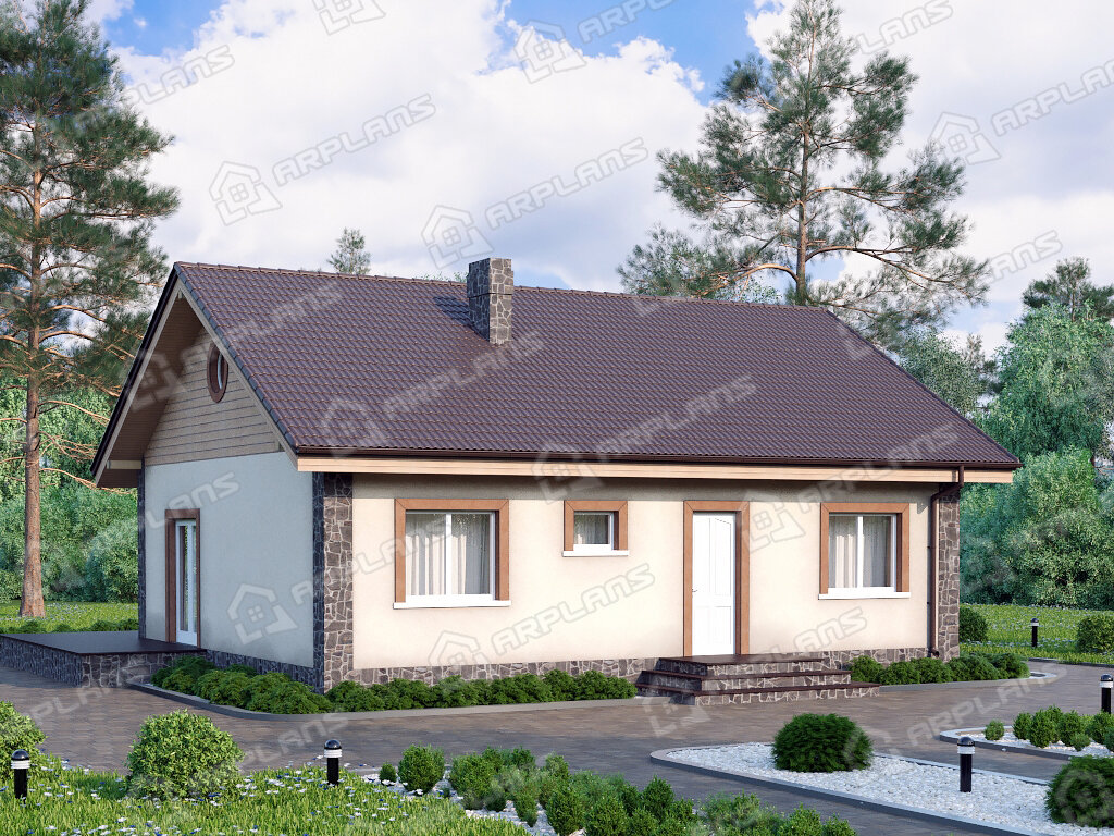 Фото 1 дома из газобетона с 2 спальнями, 80 кв м. Источник arplans.ru Проект К-269