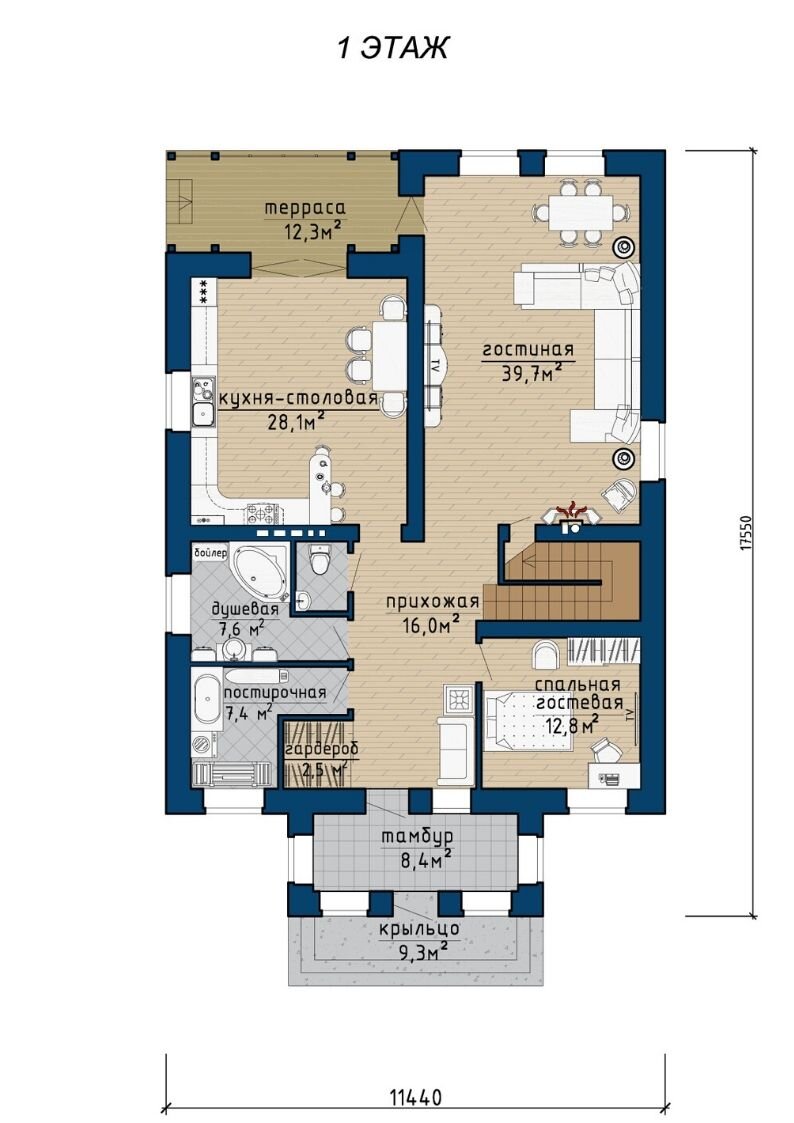 Жилой дом. Первый этаж. 280 м2.