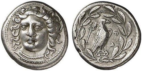 Фото из интернета. Драхма 360 год до н.э. На обратной стороне изображение керикиона, как обязательного атрибута Гермеса.
